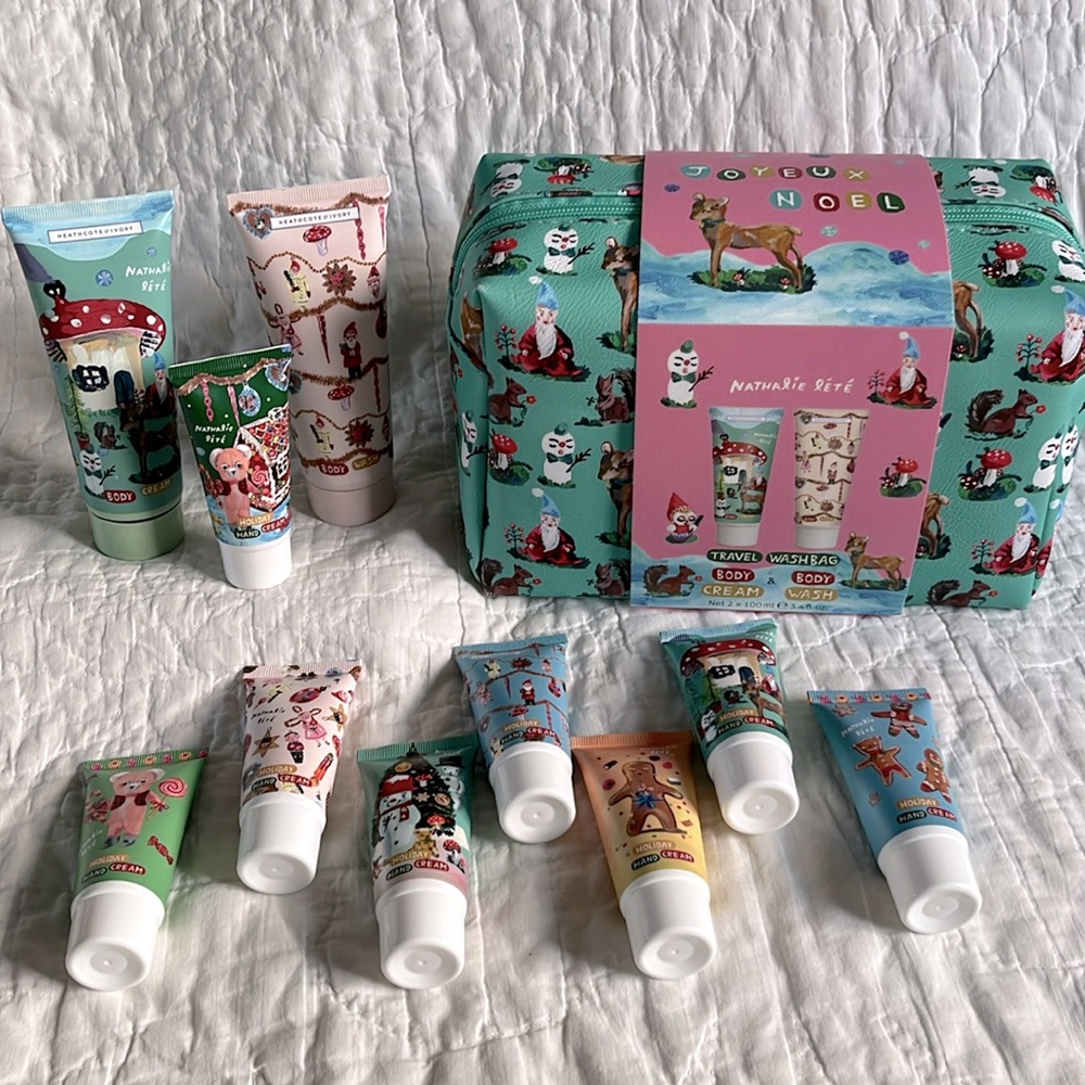 NEW Nathalie Lete Wash Bag Orange Blossom Body Cream Wash Gnome Snowman Holiday